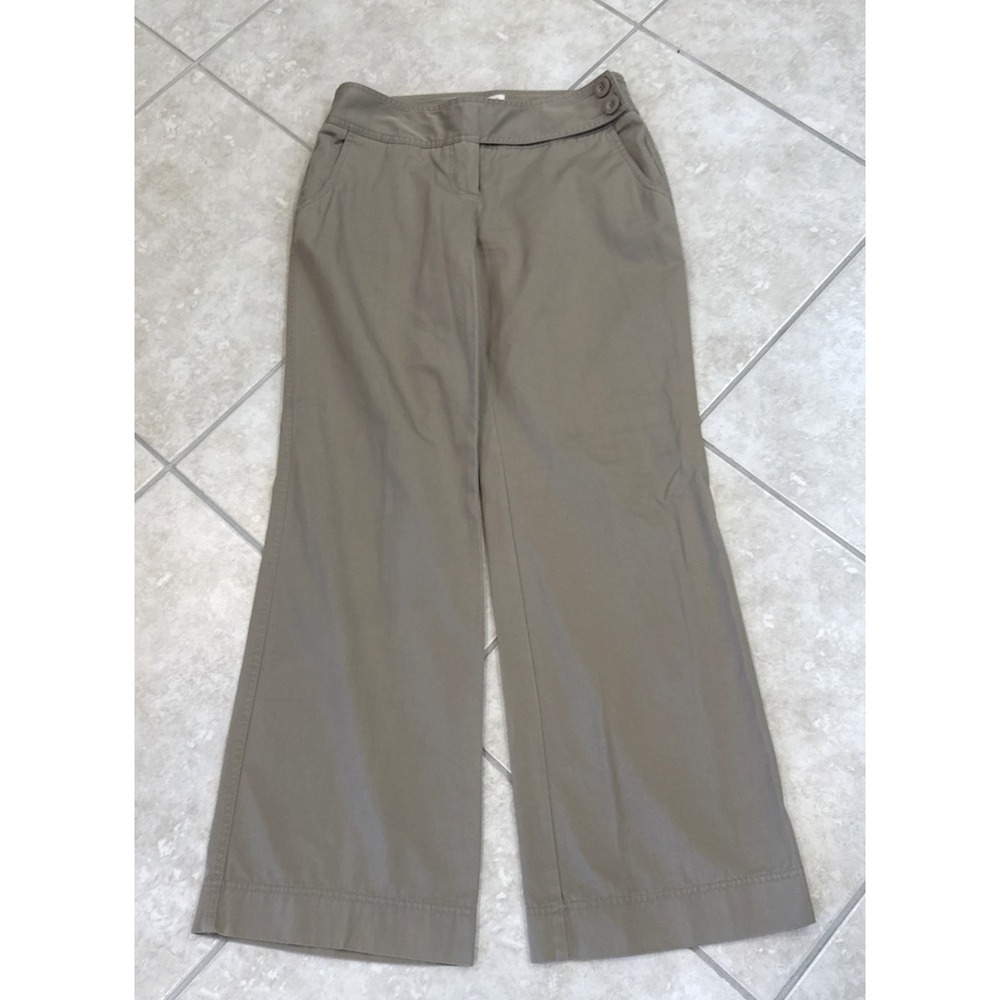 London Jean Size 6 Khaki Beige‎ Flare Wide Leg Pants Flat Front Cotton Casual